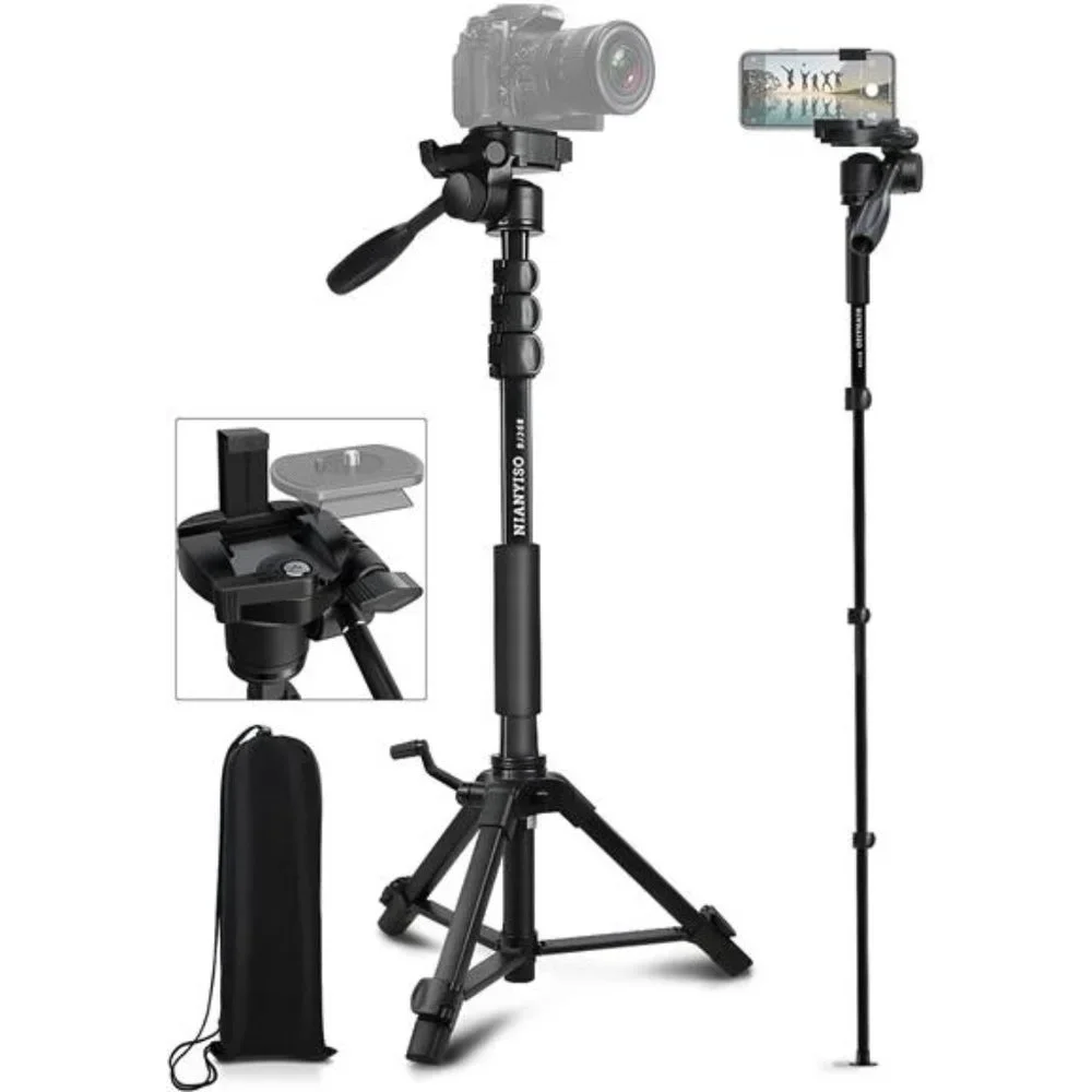 Camera Tripod 69 Inch, Patented 3-Way Swivel Portable Phone Tripod Professional